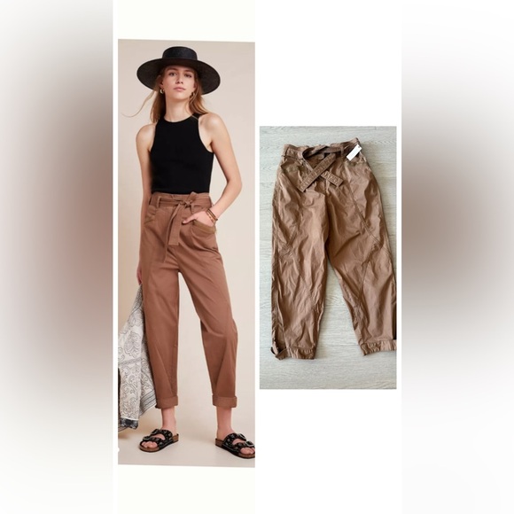 Anthropologie Ellie Embroidered High Rise Utilitu Pants Size 12 - Picture 1 of 6